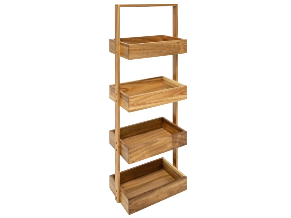 Premium Acacia Wood 4-Tier Storage Shelf with Rectangular Bins - Versatile Home Organizer